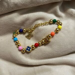 LV multicolor adjustable Colorful Beaded Bracelet with Gold Accents